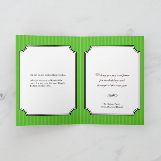 クラシックコラージュ緑のバストライプのンドのクリスマス写真 シーズンカード (内部)