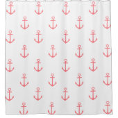 クラシックコーラルピン航海のクいかりオンホワイト シャワーカーテン (正面)