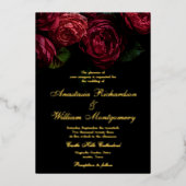 クラシックゴシッエレガントクフローラブラック&金ゴールド結婚ズ 箔招待状 (正面)