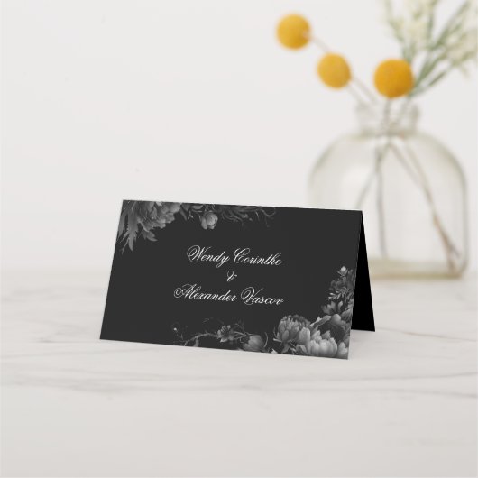 クラシックゴシックブラック結婚ズ折り畳み座席表 プレイスカード (裏面)