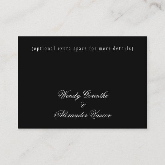 クラシックゴシック様式のブラックウェディングレセプション エンクロージャーカード (裏面)