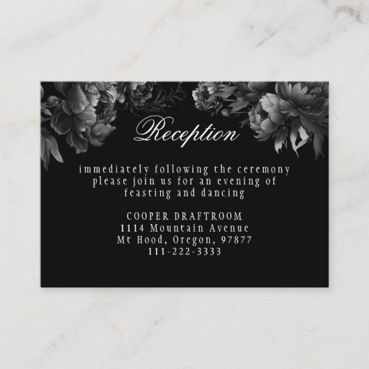 クラシックゴシック様式のブラックウェディングレセプション エンクロージャーカード (正面)