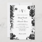 クラシックゴシック白ムーンモノグラム結婚詳細 招待状 (正面)