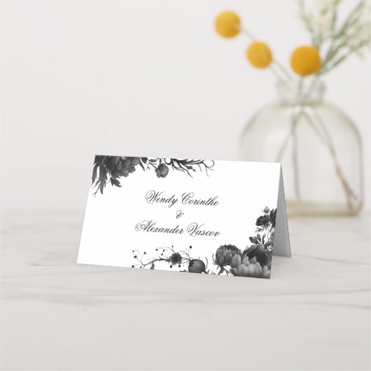 クラシックゴシック白結婚折座席表 プレイスカード (裏面)