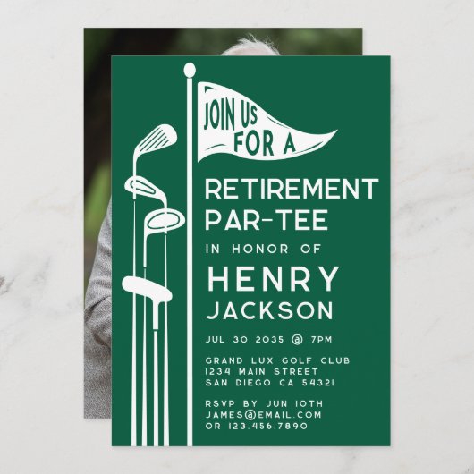クラシックゴルフクラブ退職パーティーフォトグリーン 招待状 (正面/裏面)