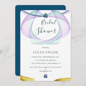 クラシックゴールデンとパープルフローラブライダルシャワー 招待状 (正面/裏面)