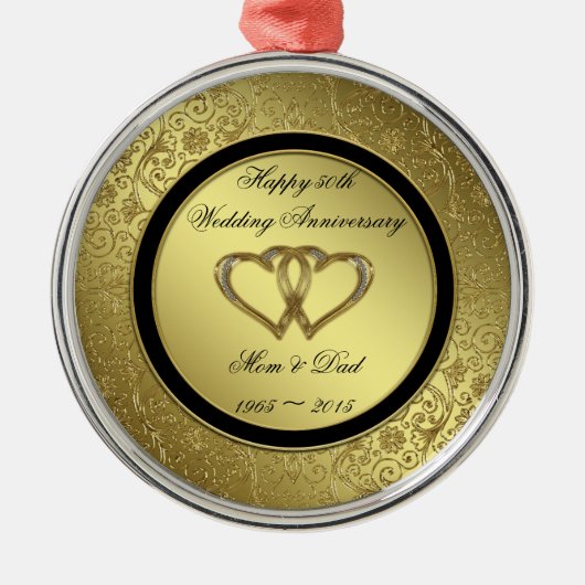 クラシックゴールデンズ結婚アニバーサリーラウンドオーナメント メタルオーナメント (正面)