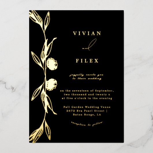 クラシックゴールデンミニフローラカプセル結婚ズ 箔招待状 (正面)