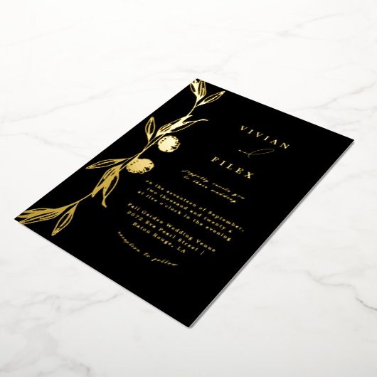 クラシックゴールデンミニフローラカプセル結婚ズ 箔招待状 (回転した状態)