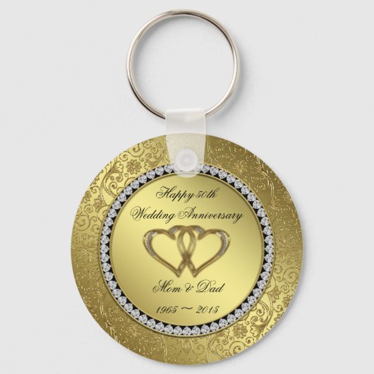クラシックゴールデン結婚ズ記念日キーチェーン キーホルダー (正面)