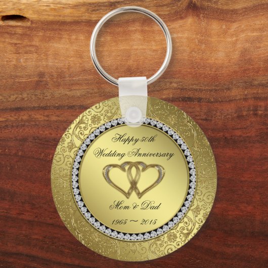 クラシックゴールデン結婚ズ記念日キーチェーン キーホルダー (正面)