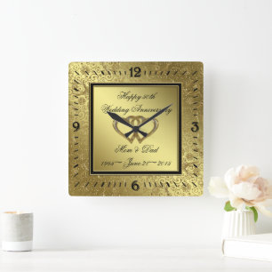 クラシックゴールデン結婚ズ記念時計 スクエア壁時計