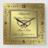 クラシックゴールデン結婚ズ記念時計 スクエア壁時計 (正面)