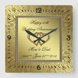 クラシックゴールデン結婚ズ記念時計 スクエア壁時計