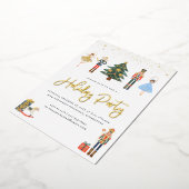 クラシックゴールドのくるみ割り人形 クリスマス ホリデーパーティー 箔招待状 (回転した状態)