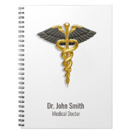クラシックゴールドのカドゥケウス ブラックウィング エレガント医療 ノートブック