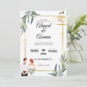 クラシックゴールドの結婚式招待状｜ミニマルな箔押しデザイン｜ シーズンカード (スタンド正面)