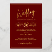 クラシックゴールドフォイルエレガントバクラシックルガン結婚ディ 箔招待状 (正面)