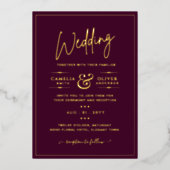 クラシックゴールドフォイルエレガントバクラシックルガン結婚ディ 箔招待状 (正面)