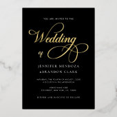 クラシックゴールドフォイルカリグラフィーオールインワンウェディング 箔招待状 (正面)