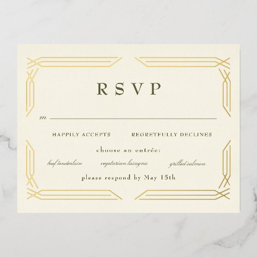 クラシックゴールドフォイルビザンチンRSVP 箔招待状ポストカード (正面)