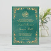 クラシックゴールドフレームグリーンイスラム教ムスリムウェディング 招待状 (スタンド正面)