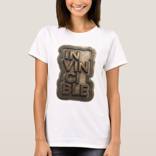 クラシックゴールドINVINCIBLE引用デザイン Tシャツ (正面)