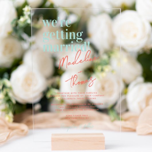 クラシックサマーお洒落パステル結婚スクリプト アクリル招待状