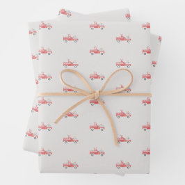 クラシックサンタが消防車のクリスマス ラッピングペーパーシート