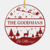 クラシックサンタとスリーのクリパーソナライズされたスマス セラミックオーナメント (裏面)