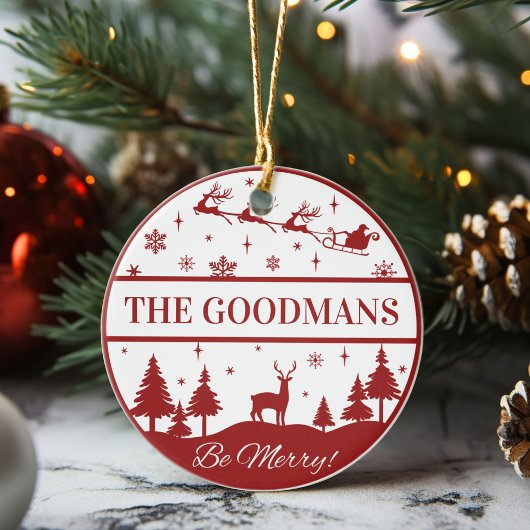 クラシックサンタとスリーのクリパーソナライズされたスマス セラミックオーナメント