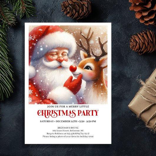 クラシックサンタとルドルフのクリスマスパーティー 招待状