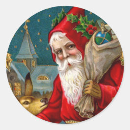 クラシックサンタと鹿のクリスマス ラウンドシール