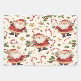 クラシックサンタキャンディーキャンセスクリスマスパター ラッピングペーパーシート