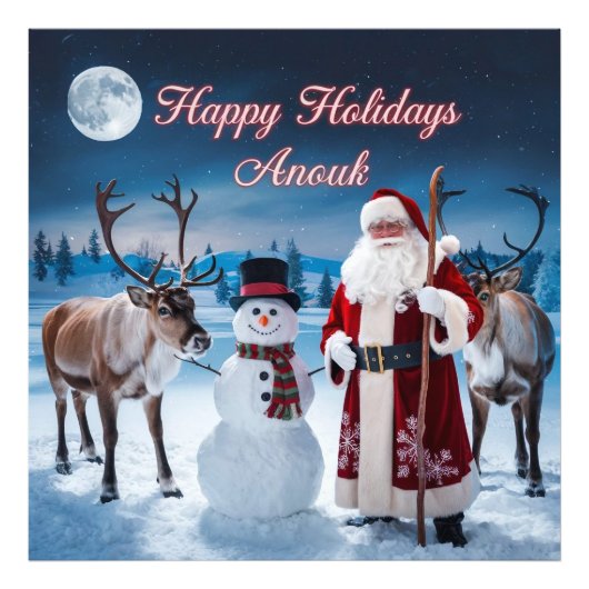 クラシックサンタクリスマスシーン雪だるま フォトプリント (正面)