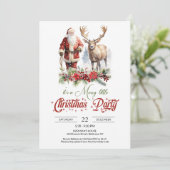 クラシックサンタクロースとトナカイの赤いホリーベリー 招待状 (スタンド正面)