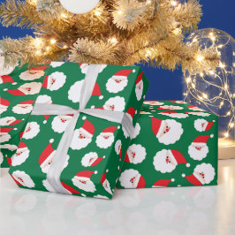 クラシックサンタクロースのミニマリストグリーンシームレス ラッピングペーパー