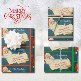 クラシックサンタクロースカスタムサンタチャイルドの名前 ラッピングペーパーシート