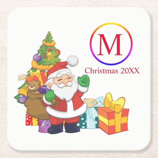 クラシックサンタクロースモノグラムクリスマス スクエアペーパーコースター (正面)