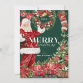 クラシックサンタクロース クリスマスツリー 緑の写真 シーズンカード (正面)