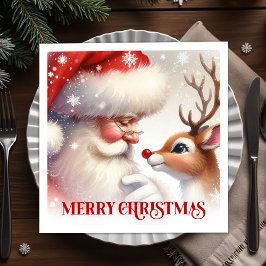 クラシックサンタトナカイのルドルフのクリスマスパーティー食卓セット スタンダードカクテルナプキン
