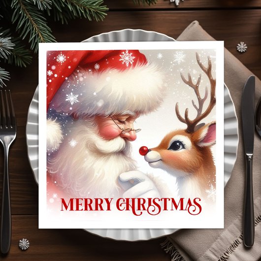 クラシックサンタトナカイのルドルフのクリスマスパーティー食卓セット スタンダードカクテルナプキン