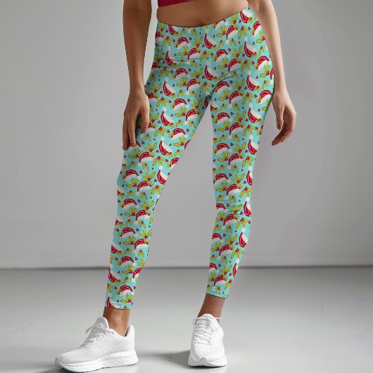 クラシックサンタハットホリーノベルティおもしろいピンククリスマス レギンス