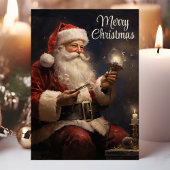 クラシックサンタバイキャンドルライトメリークリスマス シーズンカード