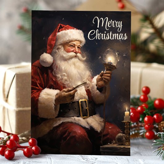 クラシックサンタバイキャンドルライトメリークリスマス シーズンカード