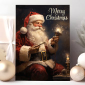 クラシックサンタバイキャンドルライトメリークリスマス シーズンカード
