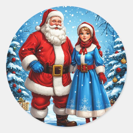 クラシックサンタ クリスマスマジック 冬の喜び 🎅❄️🎄✨ ラウンドシール (正面)