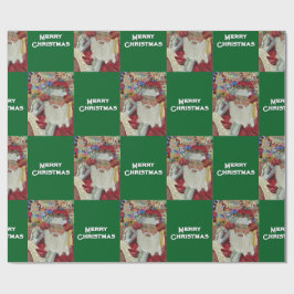 クラシックサンタ – チェックイトゥーズホリデーグリーン ラッピングペーパー