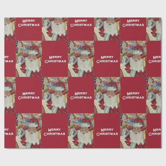 クラシックサンタ – チェックイトゥーズホリデーブルゴーニュ ラッピングペーパー (フラット)