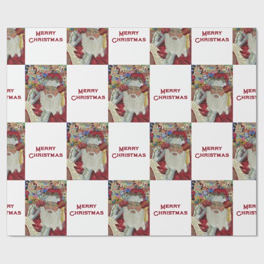 クラシックサンタ – チェックイトゥーズホリデーホワイト ラッピングペーパー (フラット)